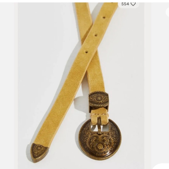 FP Leather Suede Cowgirl Brass Buckle Yellow Wyatt Skinny Belt Small Medium S/M main image 4